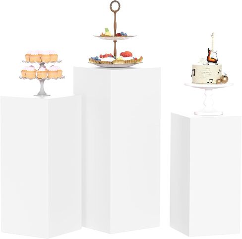 Cylinder Stands for Party, 3Pcs/5Pcs Set, Sturdy Metal Round Pedestal Stands for Wedding Party Art Decor, Dessert Table (White-5pcs) in Saudi Arabia
