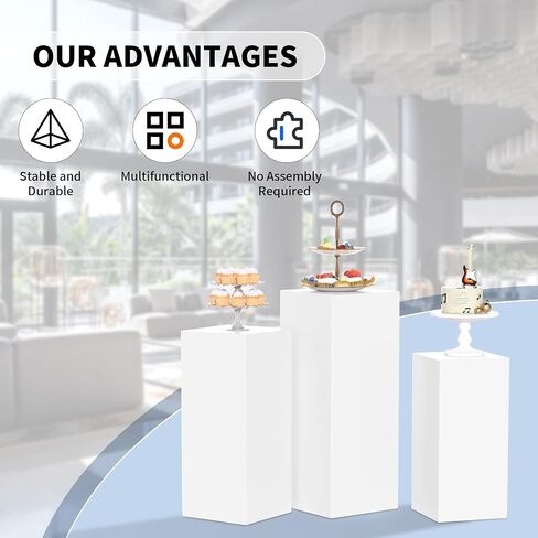 Cylinder Stands for Party, 3Pcs/5Pcs Set, Sturdy Metal Round Pedestal Stands for Wedding Party Art Decor, Dessert Table (White-5pcs) in Saudi Arabia