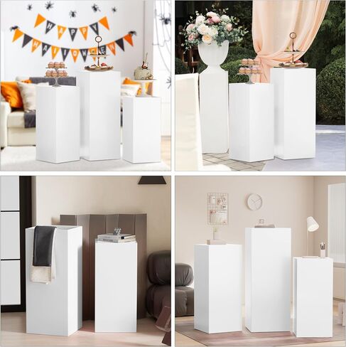 Cylinder Stands for Party, 3Pcs/5Pcs Set, Sturdy Metal Round Pedestal Stands for Wedding Party Art Decor, Dessert Table (White-5pcs) in Saudi Arabia