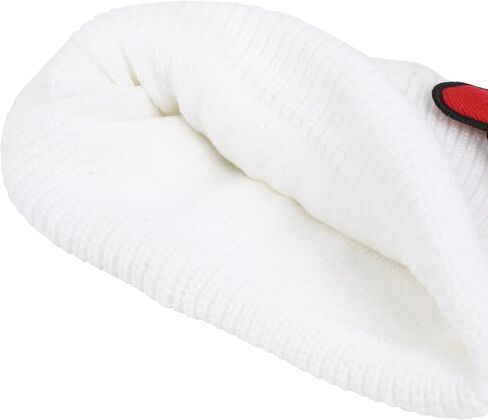 Hello Kitty Novelty Ear White Acrylic Beanie with Cut Fabric Bow with Embroidery and Red Woven Label Cuff Beanie in Saudi Arabia