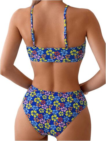 طقم بيكيني نسائي من SweatyRocks بطبعة زهور، بدلة سباحة بوهو ذات قصة عالية، مكونة من قطعتين in Saudi Arabia
