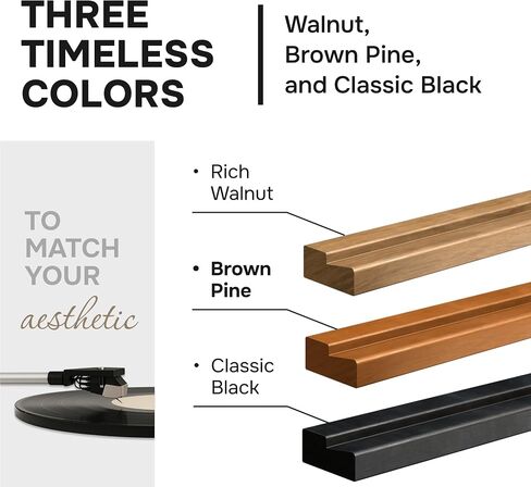 VOL-KI 4-Pack Vinyl Record Shelf Wall Mount – Solid NZ Pine Wood Floating Vinyl Display Shelf & Record Holder, Includes Now Playing Display, Marking Strip & Mini Level (Rich Walnut) in Saudi Arabia