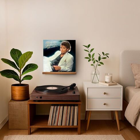 VOL-KI 4-Pack Vinyl Record Shelf Wall Mount – Solid NZ Pine Wood Floating Vinyl Display Shelf & Record Holder, Includes Now Playing Display, Marking Strip & Mini Level (Rich Walnut) in Saudi Arabia