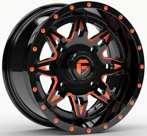 الحزمة - 9 عناصر: عجلات Fuel Lethal Orange مقاس 14 بوصة وإطارات Roxxzilla 396 مقاس 30 بوصة [4 × 156 نمط الترباس 12 مم × 1.25 مجموعة العروة] in Saudi Arabia