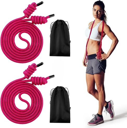 lewtemi 2 Pcs Flow Exercise Rope for Fitness Flow Double Braid Workout Rope with Cloth Bags Adjustable Length Jump Ropes for Working out Men Women Gym Training Indoor Outdoor, 9 ft(Red, Black) in Saudi Arabia