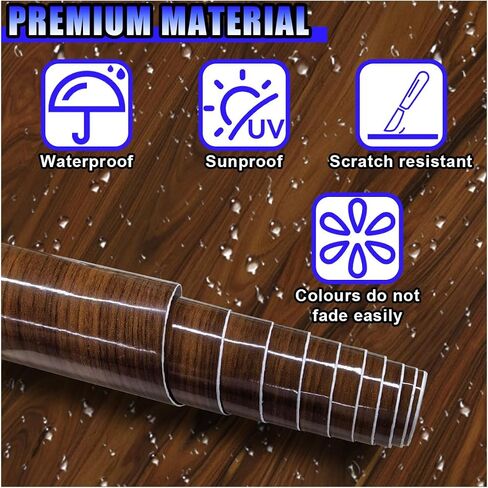 High Glossy Wood Grain Wrap Sticker Decal for Car, Vinyl Waterproof Automotive Interior Decorative Sticker, Self Adhesive Stretchable Vehicle DIY Film Wrap Accessories (9455) in Saudi Arabia