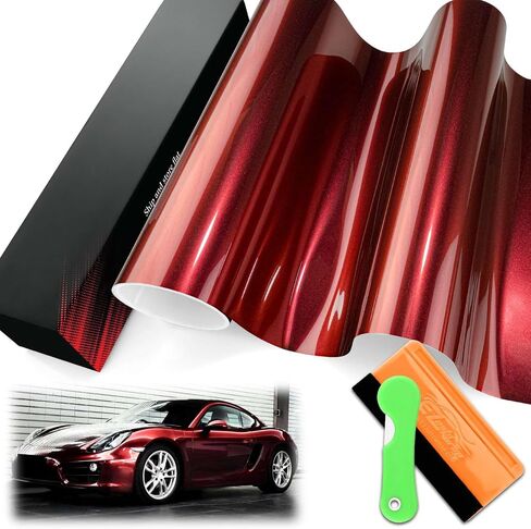 5FTx5FT PET Super Gloss Metallic Vampire Red High Glossy Vinyl Wrap Auto Car Sticker Decal Film Sheet Bubble Free Air Release Technology with Tool Set in Saudi Arabia