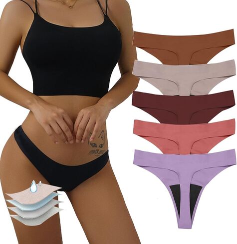 Women's Bikini Panties, Leakproof Thongs, 4-Layer Anti-Leak Absorbent Underwear,Multi Colored in Kuwait