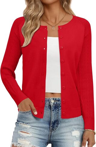 Ivicoer Women's Long Sleeve Cardigan Button Up Cardigan Crew Neck Cable Knit Sweater Trendy Fall Outfits 2025 in Saudi Arabia