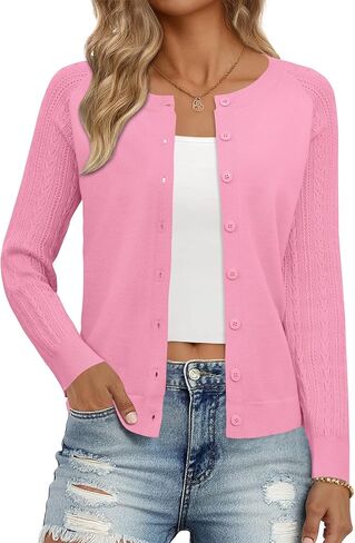 Ivicoer Women's Long Sleeve Cardigan Button Up Cardigan Crew Neck Cable Knit Sweater Trendy Fall Outfits 2025 in Saudi Arabia