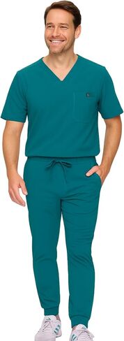 مجموعة M&M SCRUBS للرجال من M&M SCRUBS - زي طبي مطاطي فاخر، بلوزة سكرابس برقبة على شكل حرف V وسراويل الركض in Saudi Arabia