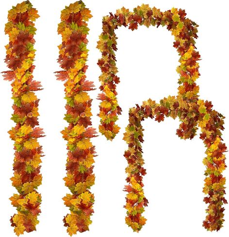 4 Pack Fall Garland Maple Leaf, 26.24Ft Hanging Thanksgiving Decor Artificial Autumn Garland for Wedding Home Fireplace Party Autumn Decoration in Kuwait