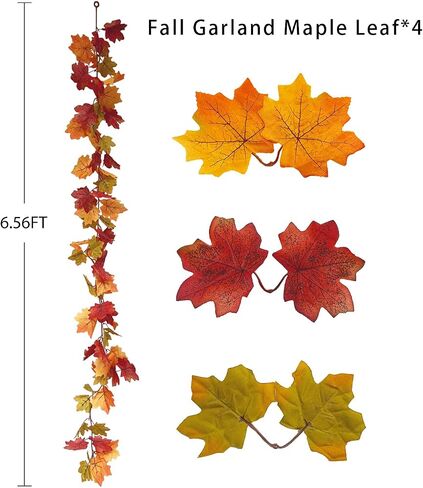 4 Pack Fall Garland Maple Leaf, 26.24Ft Hanging Thanksgiving Decor Artificial Autumn Garland for Wedding Home Fireplace Party Autumn Decoration in Kuwait