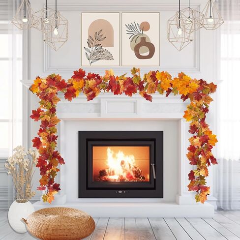 4 Pack Fall Garland Maple Leaf, 26.24Ft Hanging Thanksgiving Decor Artificial Autumn Garland for Wedding Home Fireplace Party Autumn Decoration in Kuwait