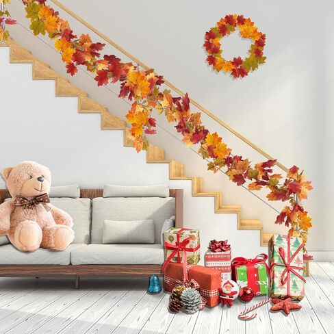 4 Pack Fall Garland Maple Leaf, 26.24Ft Hanging Thanksgiving Decor Artificial Autumn Garland for Wedding Home Fireplace Party Autumn Decoration in Kuwait