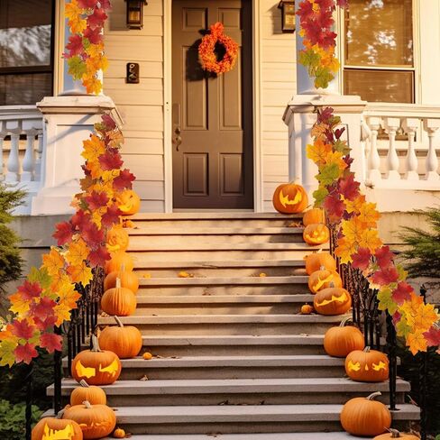 4 Pack Fall Garland Maple Leaf, 26.24Ft Hanging Thanksgiving Decor Artificial Autumn Garland for Wedding Home Fireplace Party Autumn Decoration in Kuwait