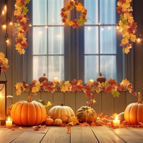 4 Pack Fall Garland Maple Leaf, 26.24Ft Hanging Thanksgiving Decor Artificial Autumn Garland for Wedding Home Fireplace Party Autumn Decoration in Kuwait