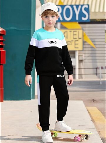 طقم ملابس للأولاد بنطال مموه بطبعة حروف LA بدلة رياضية للخريف للأولاد in Kuwait