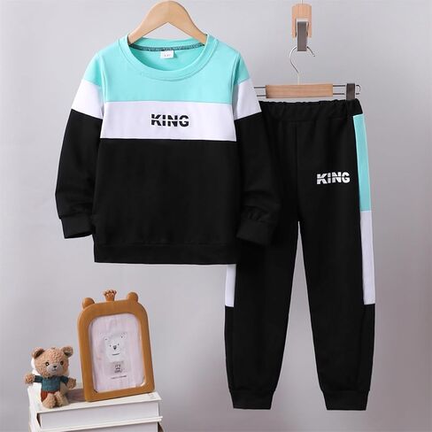 طقم ملابس للأولاد بنطال مموه بطبعة حروف LA بدلة رياضية للخريف للأولاد in Kuwait