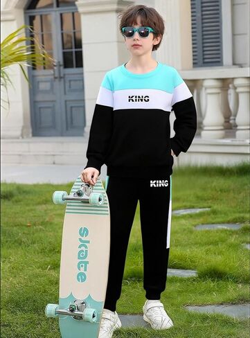 طقم ملابس للأولاد بنطال مموه بطبعة حروف LA بدلة رياضية للخريف للأولاد in Kuwait