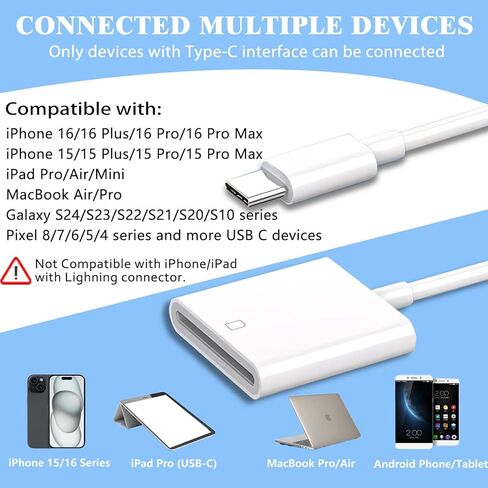 USB C SD Card Reader for iPhone 15/16/MacBook/Mac,Type C Memory Card Adapter,USB-C Micro SD Reader Supports SD and MicroSD Memory Card Adapter,Trail Camera Viewer Plug and Play for Samsung Android in Saudi Arabia