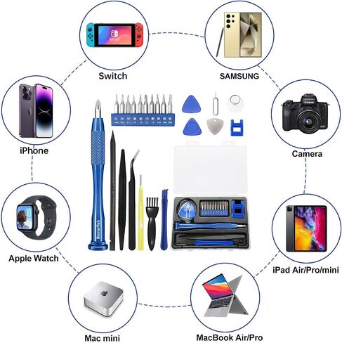 طقم مفك براغي دقيق 34 قطعة، طقم تنظيف أدوات إصلاح لهاتف iPhone 5 6 6S 7 8 X XS XR SE 11 12 13 mini 14 15 Plus Pro Max، ipad، MacBook، الكمبيوتر المحمول، Switch، الكاميرا، وحدة التحكم في الألعاب، والساعة، والهواتف المحمولة المحمولة، إلخ in Saudi Arabia
