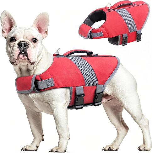 mosucoirl الكلب سترة النجاة عالية التعويم، القرش الكلب المنقذ يطفو معطف وضوح عالية عاكسة سلامة الحيوانات الأليفة سترة المايوه الصغيرة المتوسطة الكبيرة الكلب الحياة سترة للسباحة القوارب وركوب الأمواج والتجديف in Kuwait