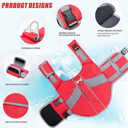 mosucoirl الكلب سترة النجاة عالية التعويم، القرش الكلب المنقذ يطفو معطف وضوح عالية عاكسة سلامة الحيوانات الأليفة سترة المايوه الصغيرة المتوسطة الكبيرة الكلب الحياة سترة للسباحة القوارب وركوب الأمواج والتجديف in Kuwait