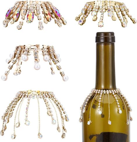 OLYCRAFT 4Pcs Silver Wine Bottle Rhinestone Jewel Tassel 4.7 Inch Brass Wine Bottle Pendant Veil Champagne Bottles Decorative Charms Rhinestone Tassel for Party Bottle Wedding Champagne Decorations in Saudi Arabia