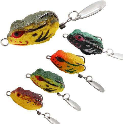 طقم طُعم صيد سمك السلمون المرقط من Topwater Frog Lure Bass مجموعة دعامة واقعية لضفدع السباحة الناعم طُعم عائم مع خطافات بدون أعشاب للمياه العذبة والمياه المالحة in Kuwait