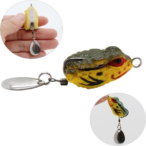 طقم طُعم صيد سمك السلمون المرقط من Topwater Frog Lure Bass مجموعة دعامة واقعية لضفدع السباحة الناعم طُعم عائم مع خطافات بدون أعشاب للمياه العذبة والمياه المالحة in Kuwait