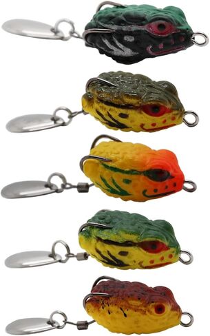 طقم طُعم صيد سمك السلمون المرقط من Topwater Frog Lure Bass مجموعة دعامة واقعية لضفدع السباحة الناعم طُعم عائم مع خطافات بدون أعشاب للمياه العذبة والمياه المالحة in Kuwait