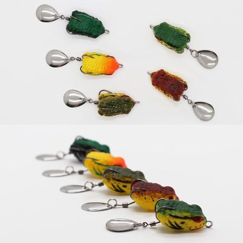 طقم طُعم صيد سمك السلمون المرقط من Topwater Frog Lure Bass مجموعة دعامة واقعية لضفدع السباحة الناعم طُعم عائم مع خطافات بدون أعشاب للمياه العذبة والمياه المالحة in Kuwait