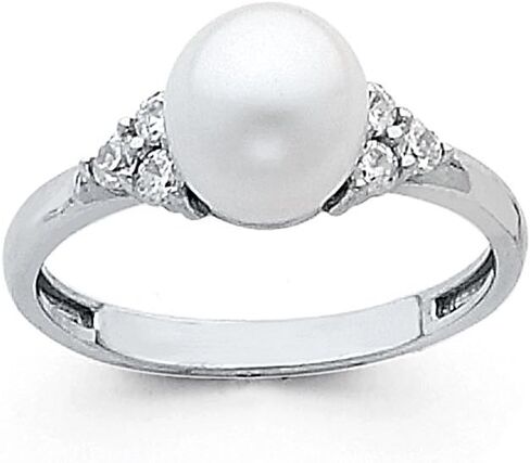 14k Yellow OR White Gold SOLID 8mm Freshwater Cultured Pearl Wedding Engagement Ring in Saudi Arabia