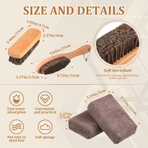 Weysat 10 Pcs Leather Car Interior Detailing Brush Set, Microfiber Cloth Applicator, Absorbent Sponge Block, Natural Bristles Brushes Scratch-free Ultra-soft for Interiors Furniture Seats Leather Care in Saudi Arabia