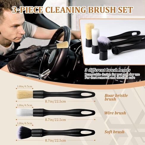 Weysat 10 Pcs Leather Car Interior Detailing Brush Set, Microfiber Cloth Applicator, Absorbent Sponge Block, Natural Bristles Brushes Scratch-free Ultra-soft for Interiors Furniture Seats Leather Care in Saudi Arabia