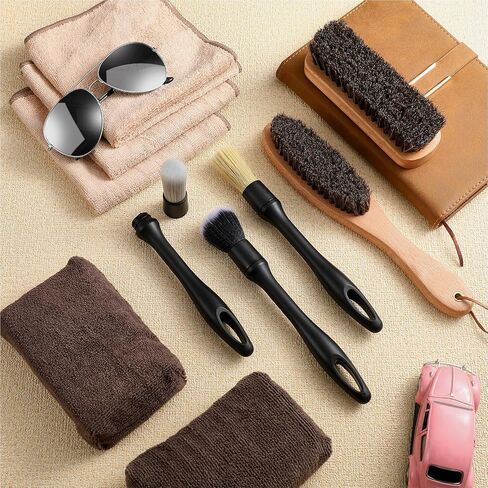 Weysat 10 Pcs Leather Car Interior Detailing Brush Set, Microfiber Cloth Applicator, Absorbent Sponge Block, Natural Bristles Brushes Scratch-free Ultra-soft for Interiors Furniture Seats Leather Care in Saudi Arabia