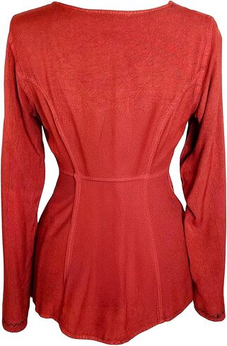 Agan Traders Fall Long Sleeve Button Down Bohemian Tops for Women - Embroidered Blouse Shirt with Adjustable Rope Ties in Kuwait