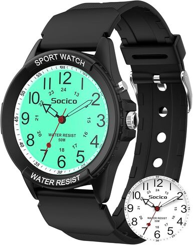 Watch for Men Women Big Face Classic Analog Quartz Sports Backlight Unisex Waterproof Nurse Watch for Medical Army Military Time with Second Hand Easy to Read Casual Wristwatch in Kuwait