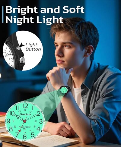 Watch for Men Women Big Face Classic Analog Quartz Sports Backlight Unisex Waterproof Nurse Watch for Medical Army Military Time with Second Hand Easy to Read Casual Wristwatch in Kuwait