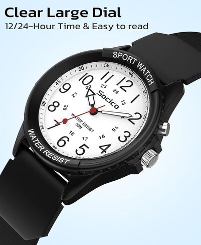 Watch for Men Women Big Face Classic Analog Quartz Sports Backlight Unisex Waterproof Nurse Watch for Medical Army Military Time with Second Hand Easy to Read Casual Wristwatch in Kuwait