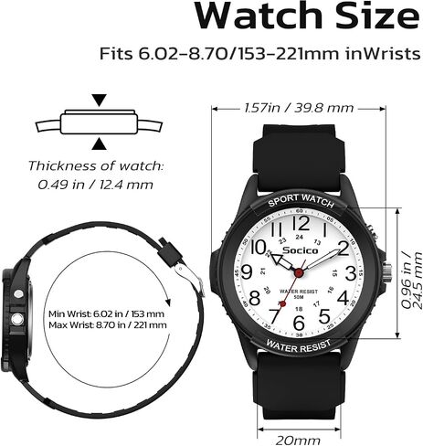 Watch for Men Women Big Face Classic Analog Quartz Sports Backlight Unisex Waterproof Nurse Watch for Medical Army Military Time with Second Hand Easy to Read Casual Wristwatch in Kuwait