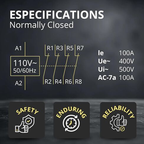 قواطع ذات 4 أقطاب 120 فولت ملف 100 أمبير مغلق عادة IEC 500V مفتاح قواطع 110/120VAC تحميل إضاءة ملف 100 أمبير، تحميل المحرك 60 أمبير، موصل تيار متردد | يتضمن مسامير DIN للسكك الحديدية وفيليبس in Kuwait
