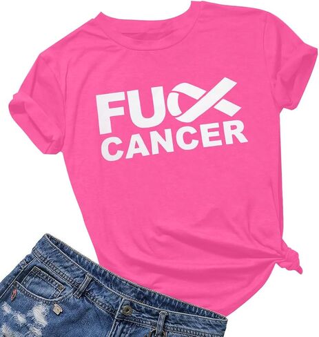 Breast Cancer Shirts for Women Pink Ribbon Breast Cancer Awareness T-Shirt Inspirational Care Gifts Short Sleeve Tops in Saudi Arabia