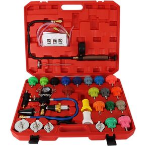 munirater 33PCS Universal Radiator Pressure Tester Vacuum-Type Cooling Purge System Refill Kit with Gauge Adapter Cap