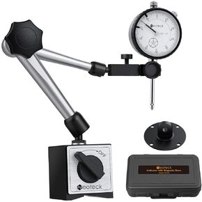 Neoteck 0-1 Inch Dial Indicator with Magnetic Base Holder, Storage Case, Graduation 0.001", 3/8" Stem Dia., 176lbs (80kg) Max Pull, for 3D Printer Lathe Workshop Woodworking CNC Machine-Silver
