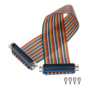 MECCANIXITY 1 Pcs IDC Rainbow Wire Flat Ribbon Cable DB37 Male to DB37 Male 11.8 Inch Length 2.54mm Pitch Breadboard Jumper Wires for Electronic Projects