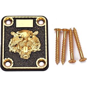 Alnicov Guitar Neck Plate， Guitar Neck Plate Engraved Animal Head Pattern for Electric Guitar