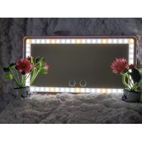 Car Mirror Vanity,Pink, LED Lights, Touchable Screen On Mirrior, C- Charger, Rechargealbe in Car, Convient for Doing Makeup in Car