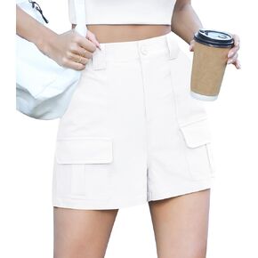 QUEZHU Women's High Waist Cargo Shorts 2024 Comfortable Traveling Shorts and Vintage Wide Leg Elastic Cotton Shorts